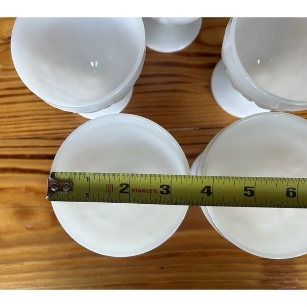 5-PC‎ Milk Glass Footed Drinking Goblet Cups Diamond Geometric 3D Design